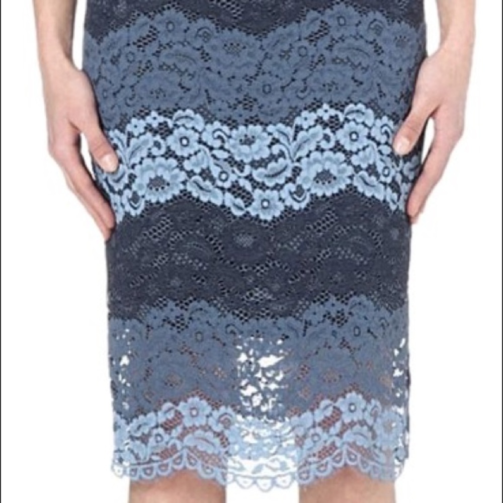 Sandro Blue Scalloped Lace Jonas Pencil skirt